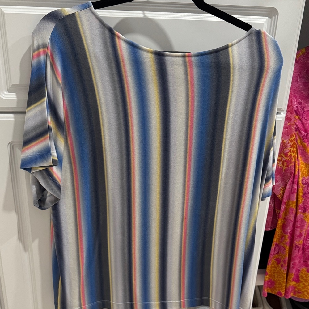 St. John Blue and Gray Striped Blouse